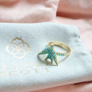 Kendra Scott Melody Bird Teal Crystal Gold Cocktail Ring #7 NEW